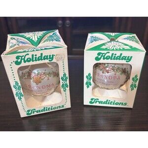 Vtg 1990 Holiday Traditions Grandma Grandpa Glass Ornaments W/ Boxes Christmas